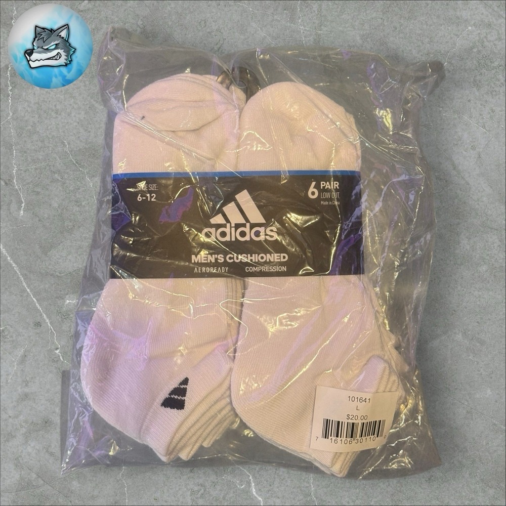 Adidas Climalite Men White 6 Pair Low Cut Athletic Socks Shoe Size 6-12